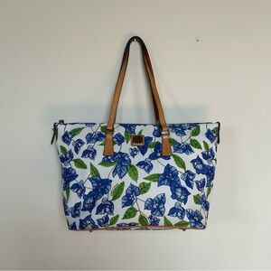 Dooney & Bourke Bougainvillea Zip Top Shopper Bag Purse Tote Blue Floral